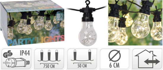 Girlanda ogrodowa 10 żarówek LED 6 cm - 7,5 m światło ciepłe białe