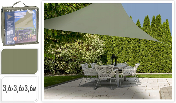 Parasol żagiel ogrodowy 3,6 x 3,6 x 3,6 m zielony