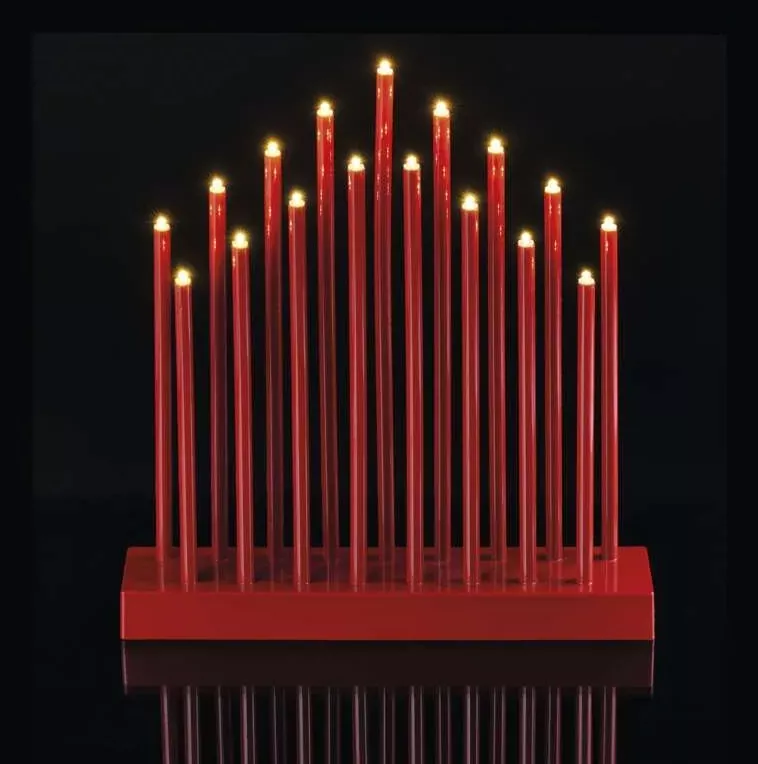Dekoracja świecznik czerwony LED 28cm ciepła biel 