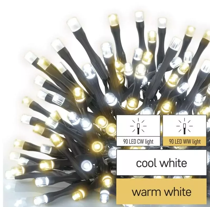 Lampki choinkowe 180 LED 18m ciepła+zimna biel, zielony przewód IP44