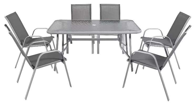 Komplet mebli ogrodowych Delux -stół, 6 krzeseł srebrny