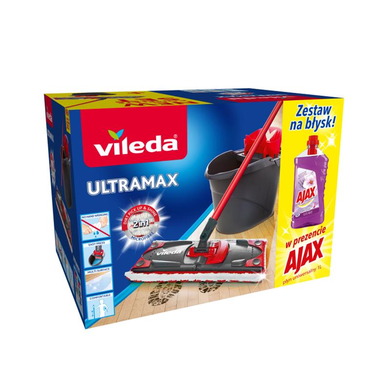 Mop Ultramax płaski Vileda z wiadrem 13L + Ajax