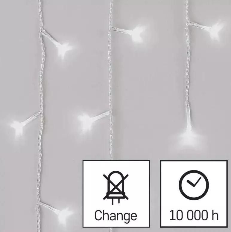 Oświetlenie świąteczne sople 300 LED 5m zimna biel 8 programów