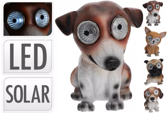 Figurka ogrodowa pies z solarnymi oczami 10 x 9,5 x 13,5 cm
